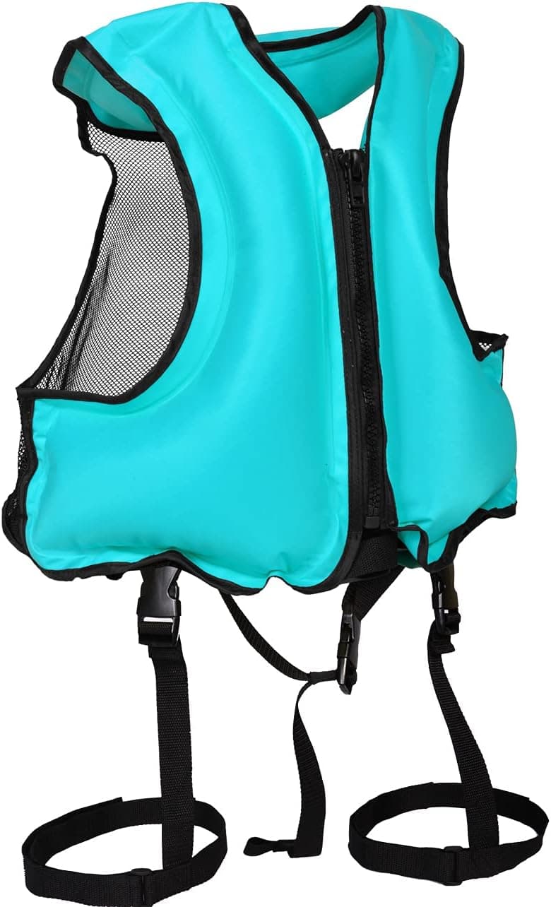 PQPB Snorkel Vests for Adult Inflatable Floatage Jacket Upgraded Buoyancy Kayak Aid Swim Jackets with Leg Straps Blue (SOF00002)