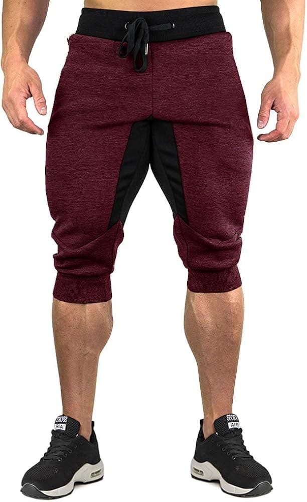 CRYSULLY Men's 3/4 Joggers Pants Workout Capri Shorts Below Knee Short Pants Zipper Pockets