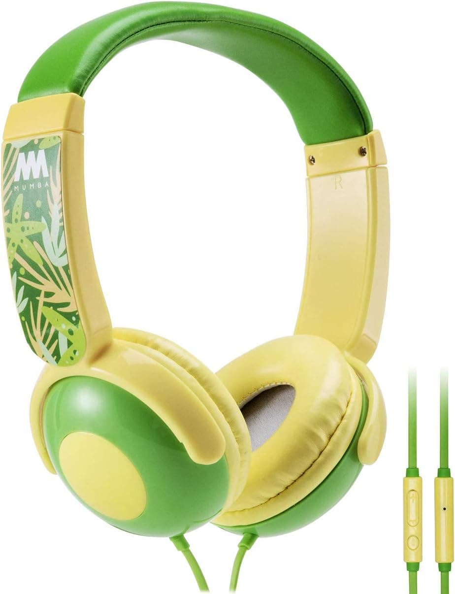 Mumba Kids Headphones, Volume Limited Over Ear Headphones Girls, 85 Safe Listening Adjustable Headsets with Microphone for Kids Children Yellow