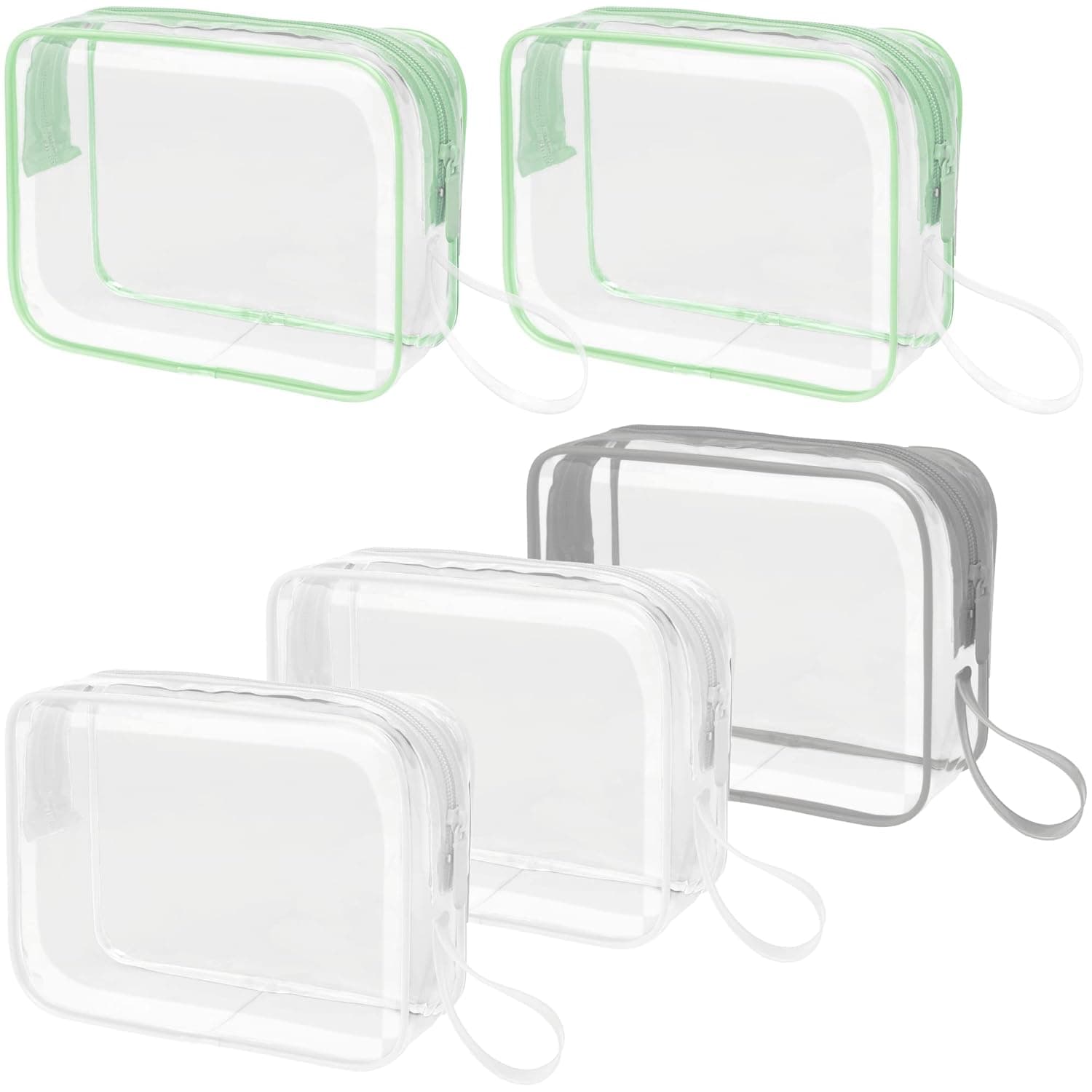 PACKISM Clear Travel Toiletry Bag, 5 Pack TSA Approved Toiletry Bag with Handle, Clear Makeup Bag with Zipper Plastic Clear Cosmetic Bag for Women Quart Size Bag for Travel Bottles, White with Handle