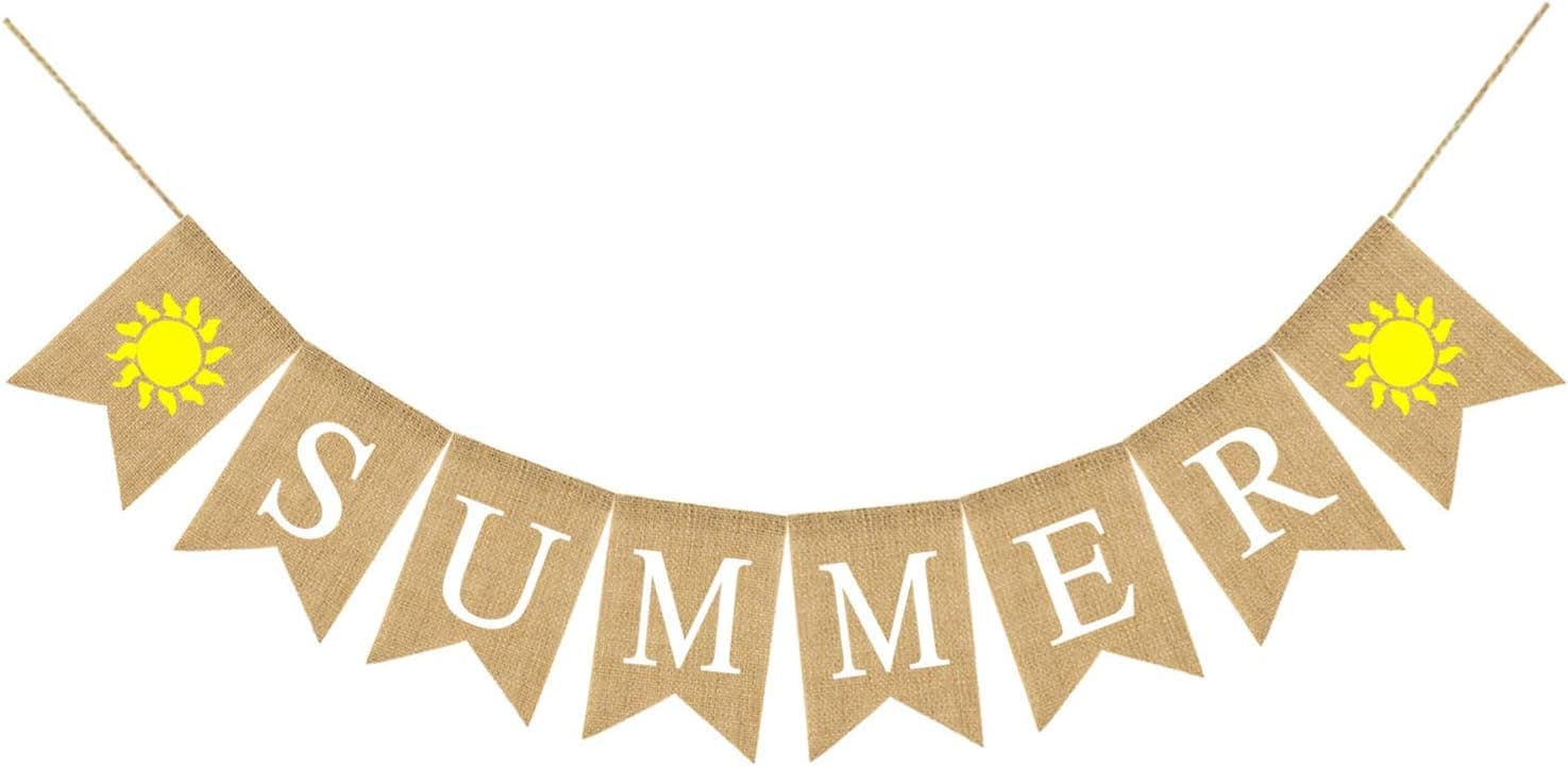 Rainlemon Jute Burlap Summer Banner Summer Party Mantel Fireplace Decoration (Sun)