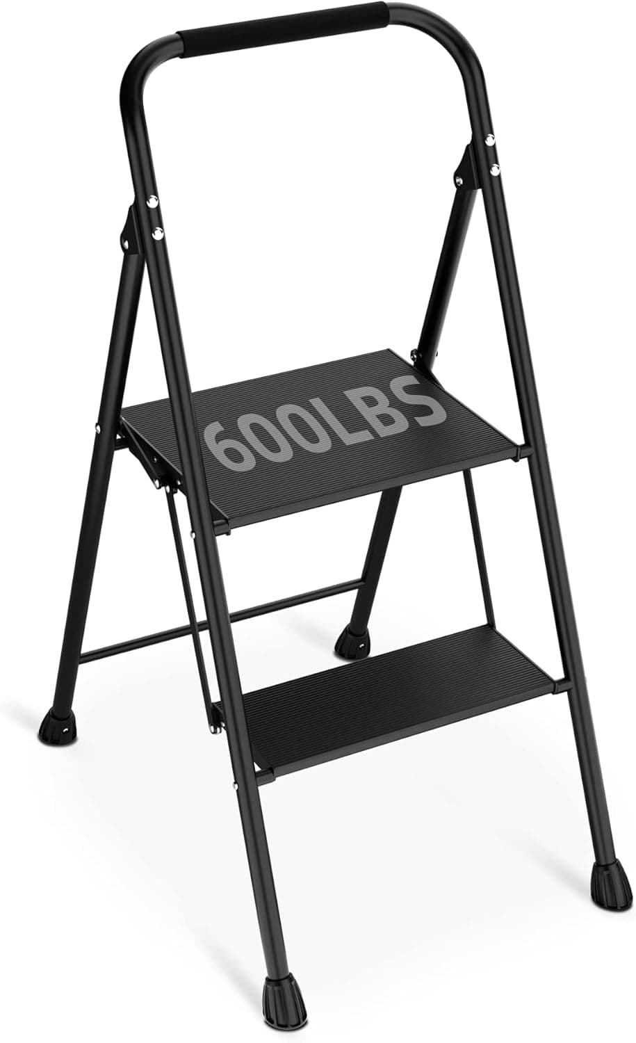 Step Ladder 2 Step Folding Two Step Stool Kitchen Ladder Heavy Duty Step Stool 500 Lbs Step Ladder with Handrails Tall Step Ladder Small Ladders for Home (Black, 2 Step Ladder)
