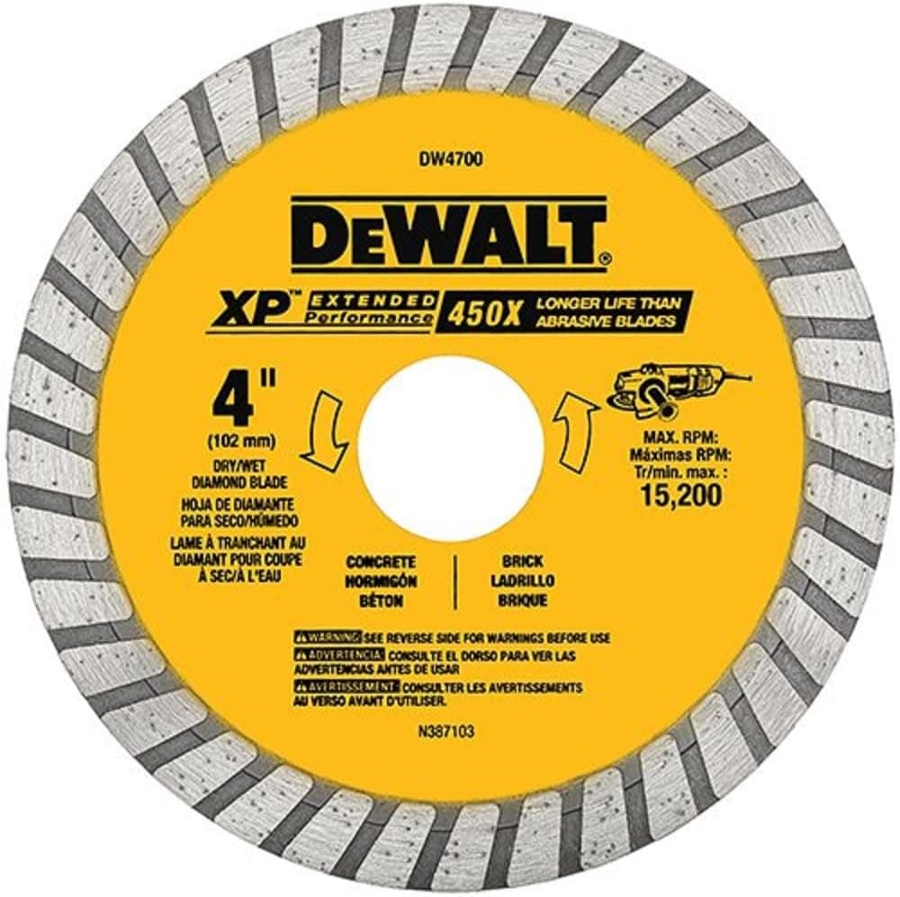 DEWALT DW4700 Industrial 4-Inch Dry or Wet Cutting Continuous Rim Diamond Saw Blade with 7/8-Inch Arbor