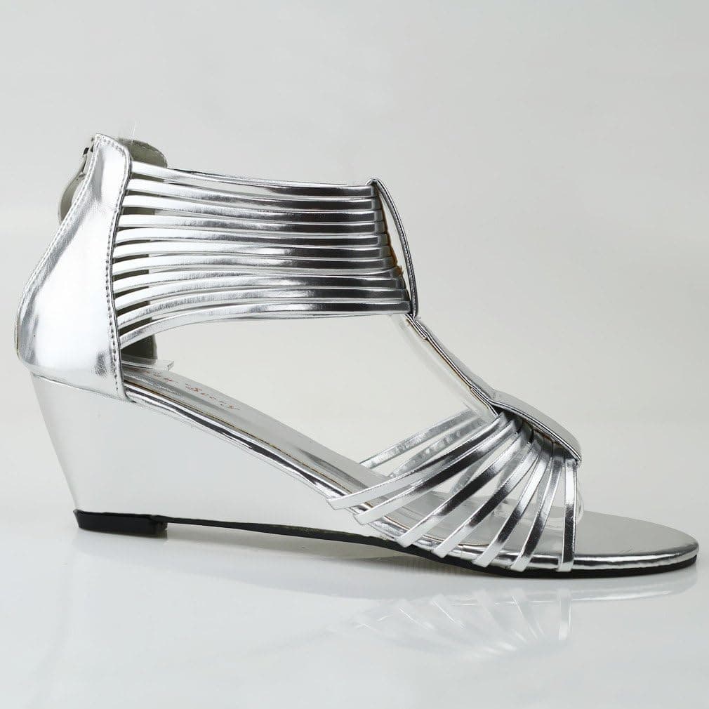SHOW STORY Sparkling Metallic Strappy Gladiator Back Zipper Wedge Sandals,LF30501