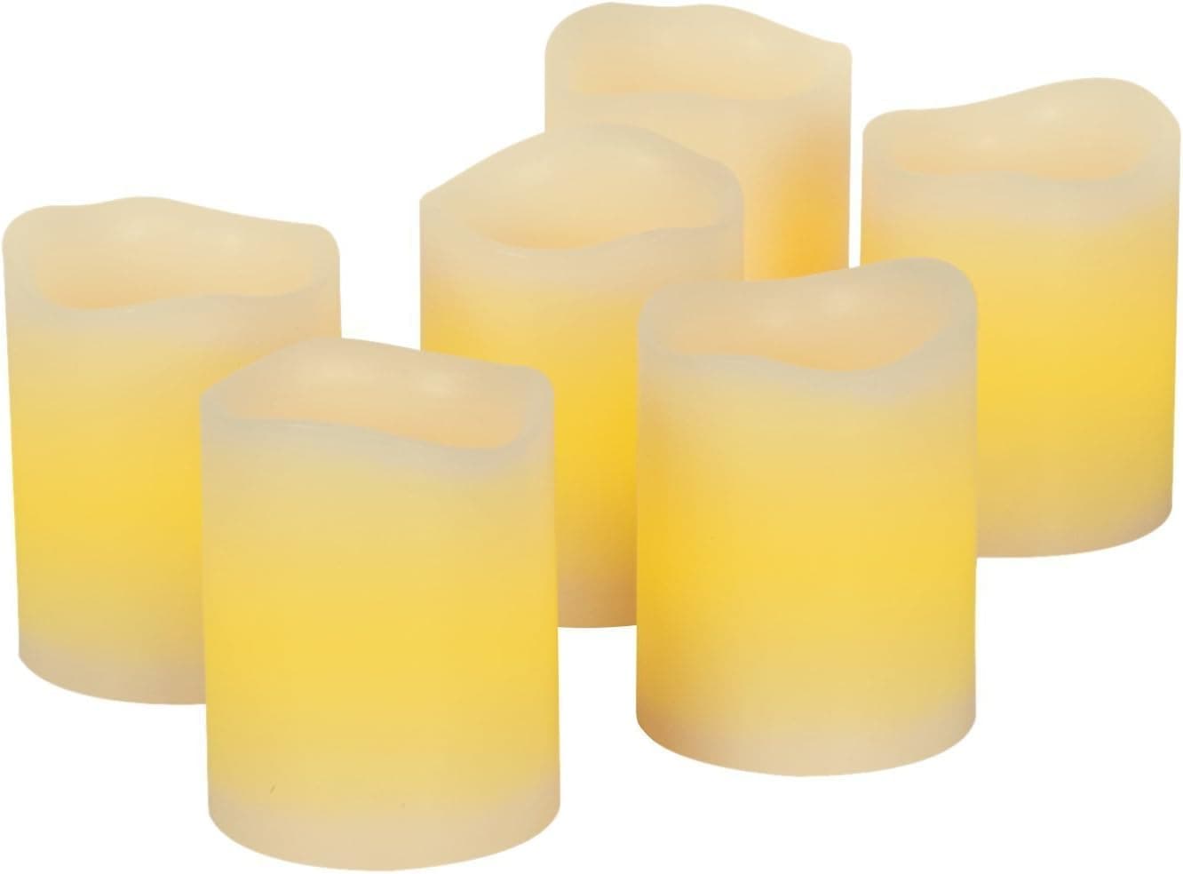 Kohree Real Wax Flameless Candles with Built-in Daily-Cycle Timer, Outdoor Battery Operated Led Candles Light - 6 Set Votive Candles, Yellow, Melted Edge