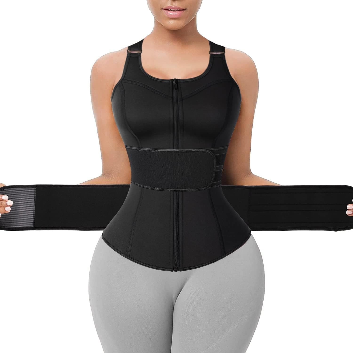 KIWI RATA Sauna Waist Trainer Vest for Women Sweat Suit 2 Compression Trimmer Band Neoprene Workout Body Shaper