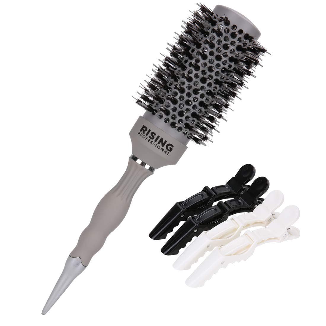 Professional Round Brush for Blow Drying with Natural Boar Bristle, Nano Thermic Ceramic Coating& Ionic Roller Hairbrush, Boar Bristle Brushes for Hair Styling and Healthy Hair +4 Styling Clips (43mm)