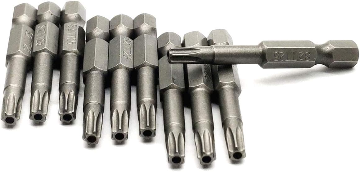 10PCS 2"/50mm T25 Torx Head Screwdriver Bit Set, 1/4 Inch Hex Shank with Quick Release Slot,S2 Steel Magnetic Security Tamper Proof Star 6 Point Screw Driver Kit Tools(TT25)