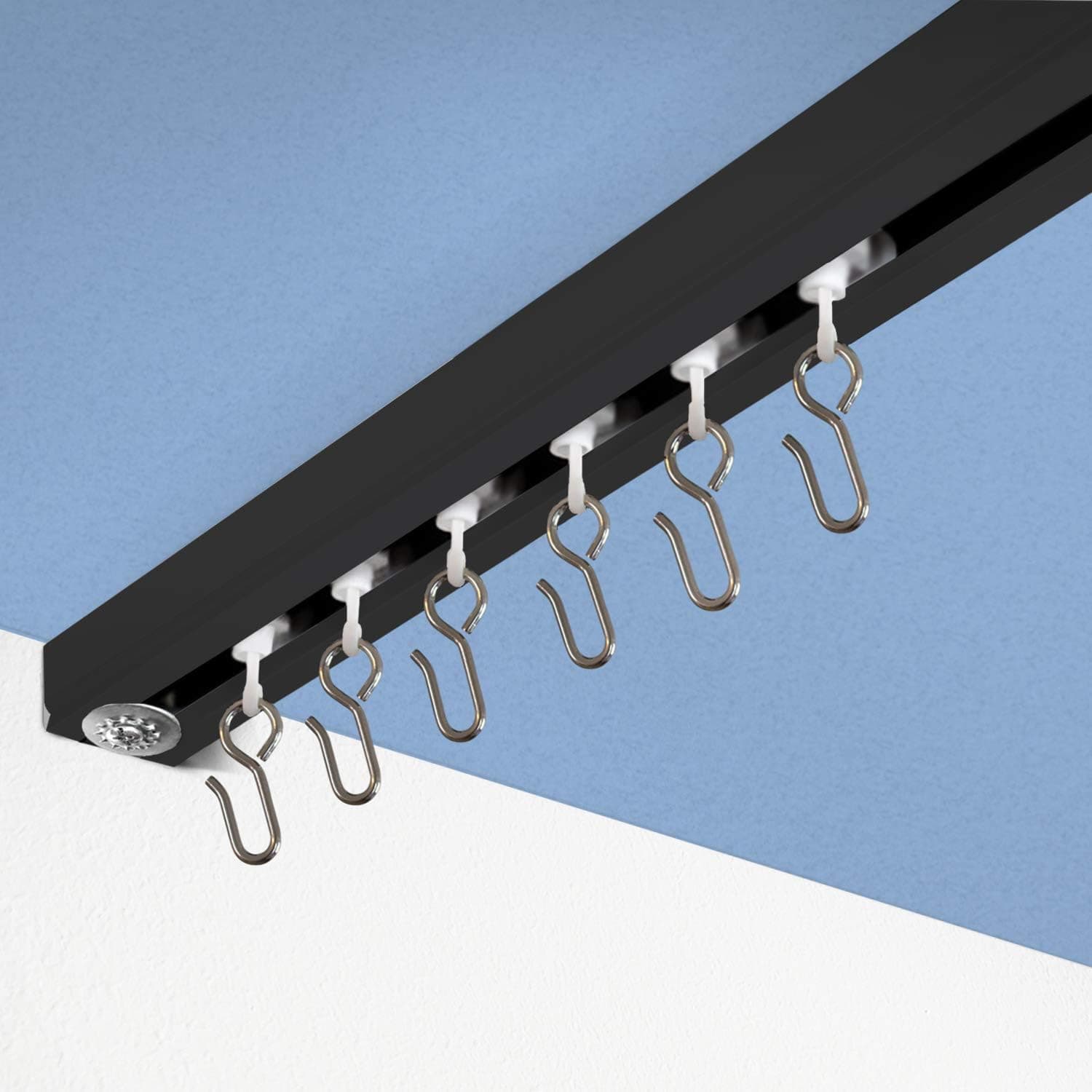 Room/Dividers/Now Ceiling Curtain Track Set-Comes with Track, Roller Hooks, Installation Hardware, Saw, and End Cap-Curtain Rail, Medium, For Spaces 6-12 Feet Wide (Zoro Black)