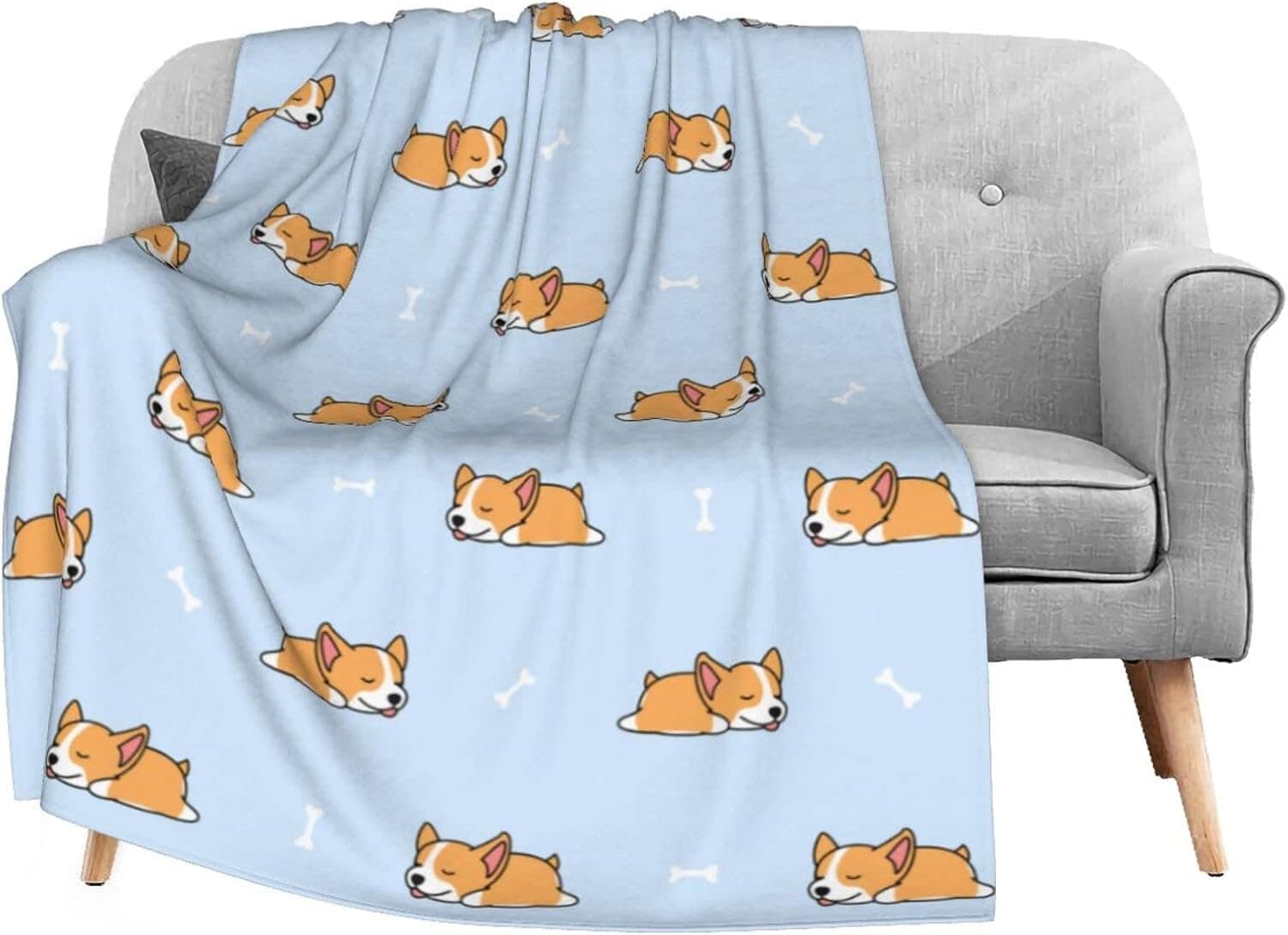 FeHuew Cartoon Cute Sleep Corgi Cute Blue Soft Throw Blanket 40x50 inch Lightweight Warm Flannel Fleece Blanket for Couch Bed Sofa Travel Camping for Kids Adults