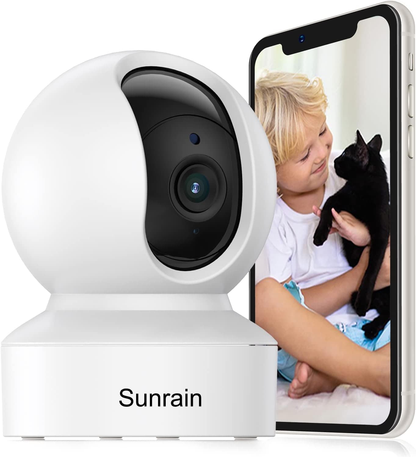 SUNRAIN Cameras for Home Security, 1080P Wireless Security Camera Outdoor WiFi Surveillance Cameras, 2- Way Audio, 360° View, Night Vision, Auto Tracking, Pet Dog Camera, Compatible with Tuya APP