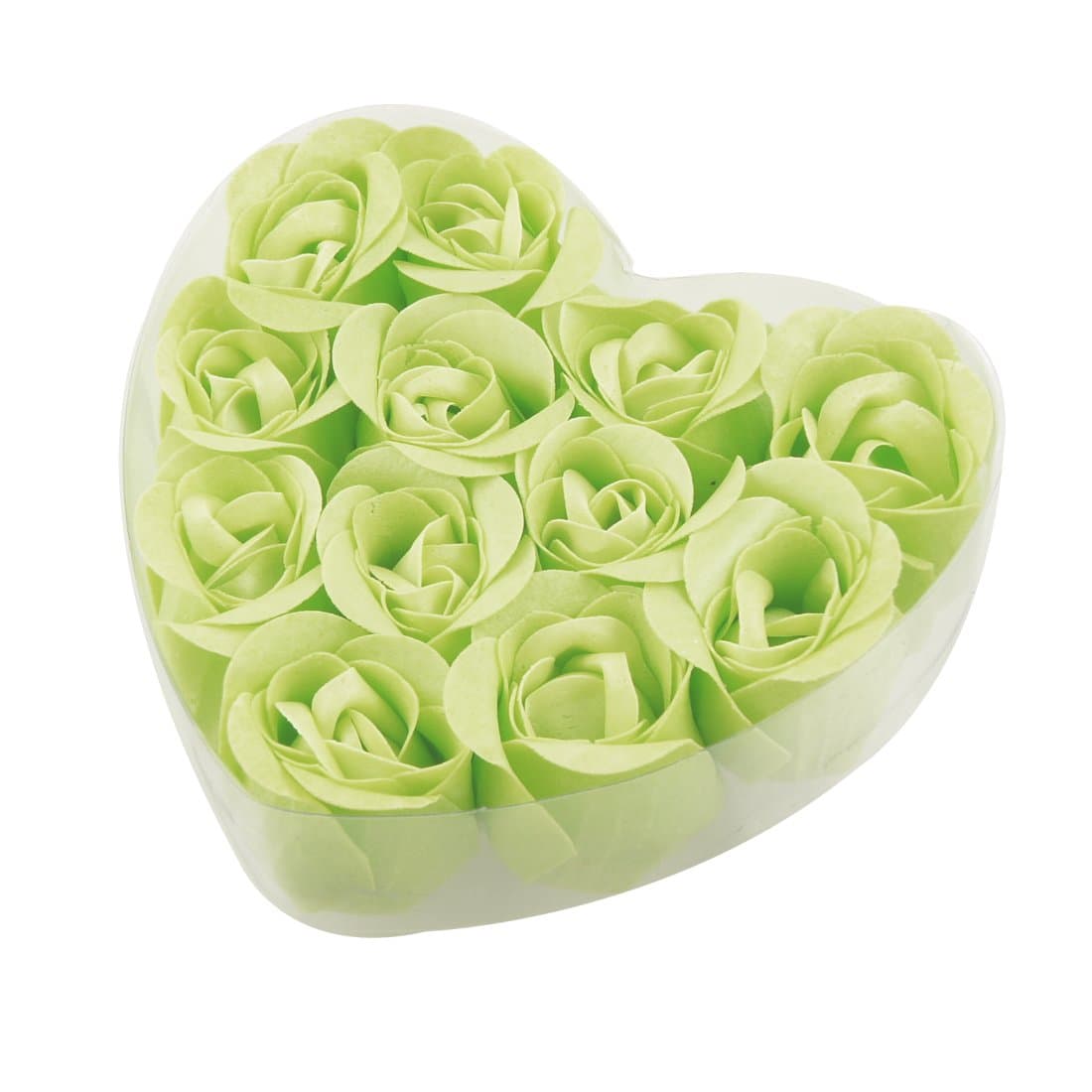 Rosallini 12 Pcs Bath Body Green Rose Bud Flower Petal Soap + Heart Shape Box