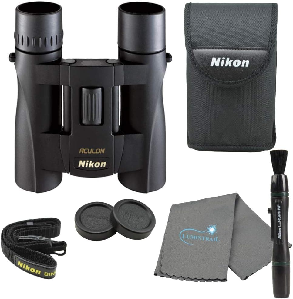 Nikon Aculon A30 10x25 Binoculars Compact Binocular - Black Bundle with a Nikon Lens Pen and Lumintrail Cleaning Cloth