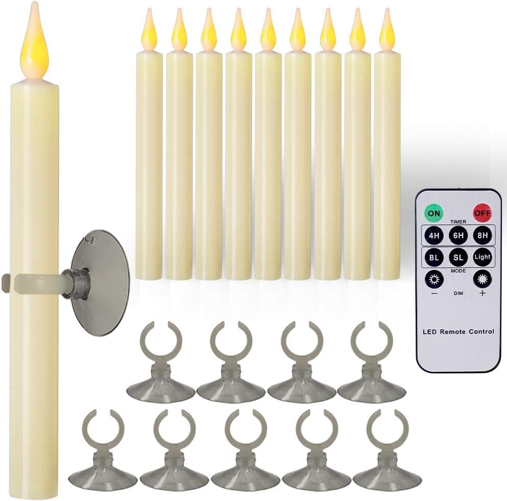ShareMoon Window Candles Flickering Battery Operated with Remote and Timer, 9 Pack Electric Flameless Taper Candles with Magnetic Base for Christmas Halloween Dinner Wedding Party Decoration