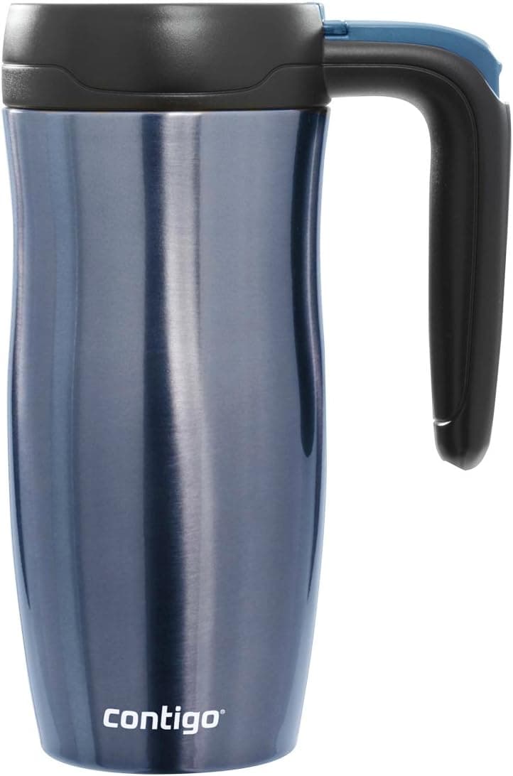 Contigo Autoseal Randolph Stainless Steel Travel Mug with Button Lock 4 hours HOT and 12 Hours COLD, 16-Ounce, Placid Blue