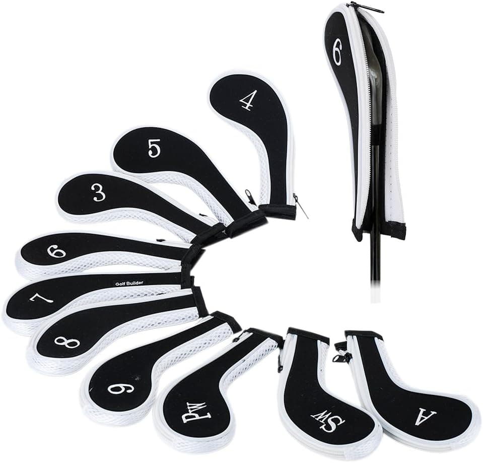 HIFROM 10 pcs Number Print Golf Headcover, Long Neck Iron Zipper Neoprene Head Covers Replacement for Most Brands 3-Sw, Golf Iron Head Covers Set Headcover