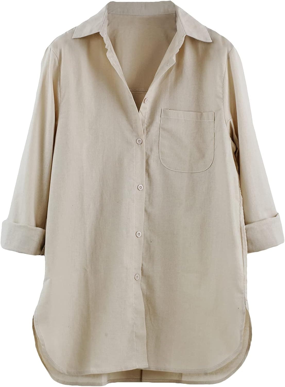 LaovanIn Women's Linen Shirts Button Down V Neck Shirt Long Sleeve Blouse Casual Plain Tops with Pockets