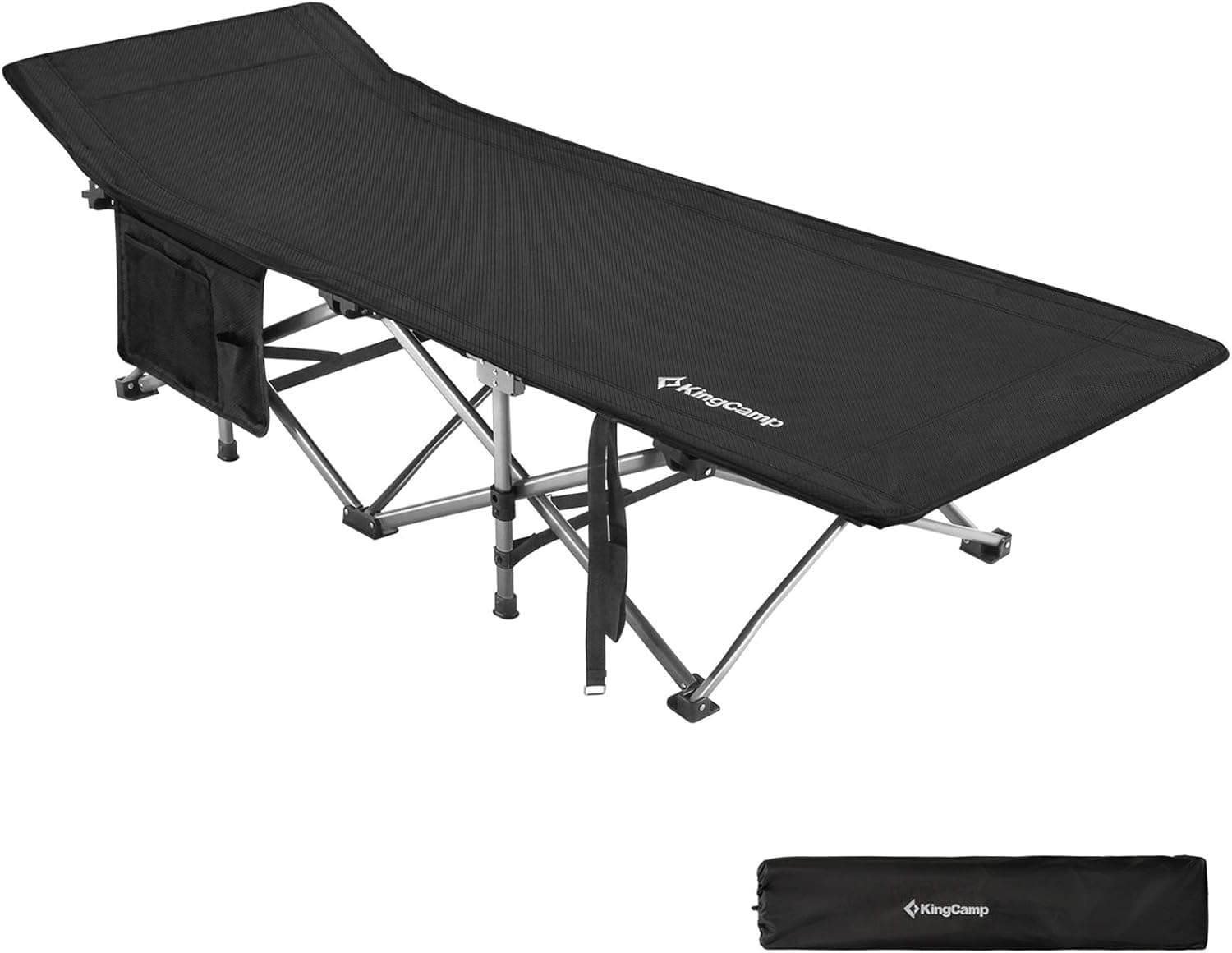 KingCamp Folding Camping Cot for Adults Heavy Duty Support to 440lbs, Large Size 82”x30” Study Portable Sleeping Cots for Camp Office Backyard Beach Use, Black