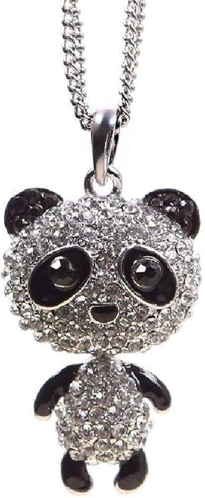 Hittime Hot Fashional Sweet Cute Little Crystal Panda Pendant Sweater Chain Necklace