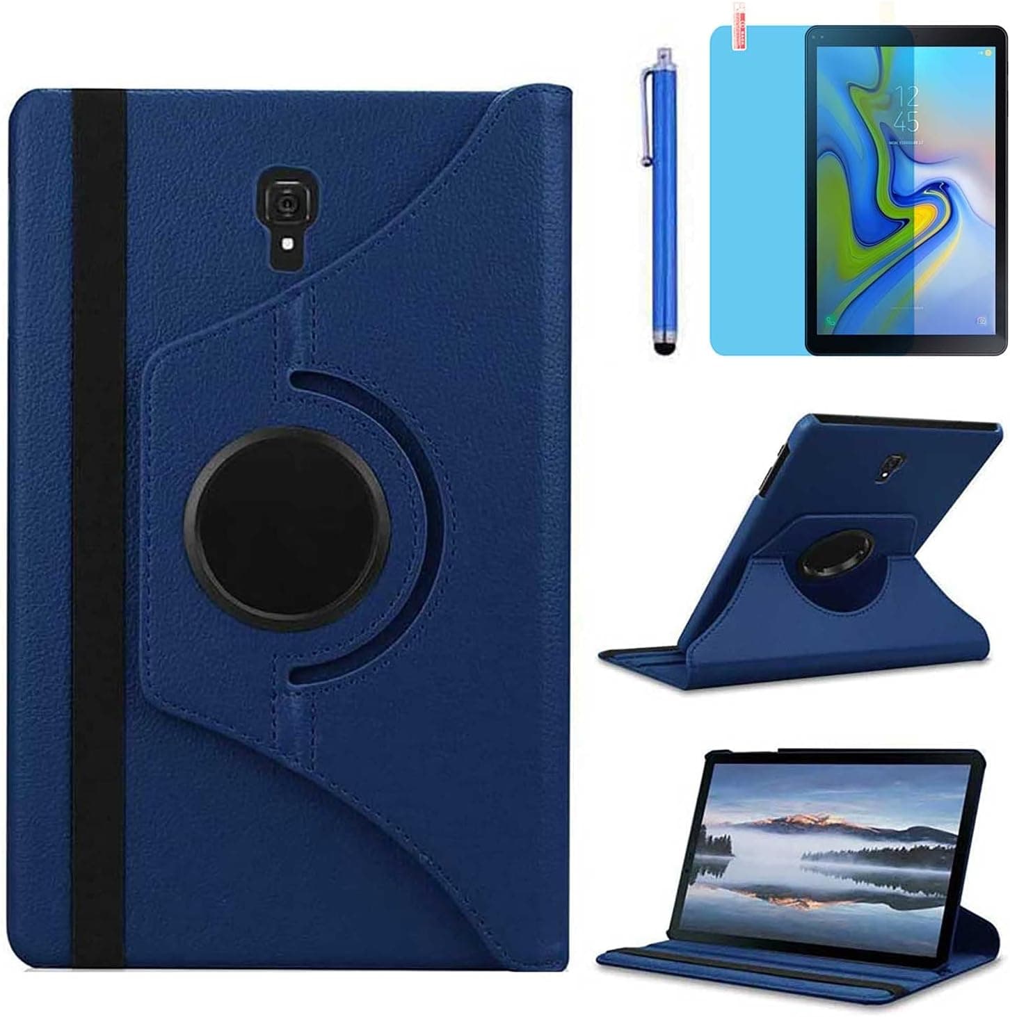 Case for Samsung Galaxy Tab A 10.5 inch 2018 (SM-T590 T595 T597), 360 Degree Rotating Stand Case Smart Protective Cover with Stylus Pen,Screen Film (Deep Blue)