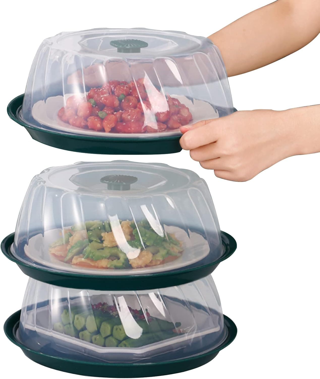 3Pcs Food Cover Dome with Plate, Cake Serving Plate Platter with Dome Lid for Outdoor Camping, Picnics, Parties