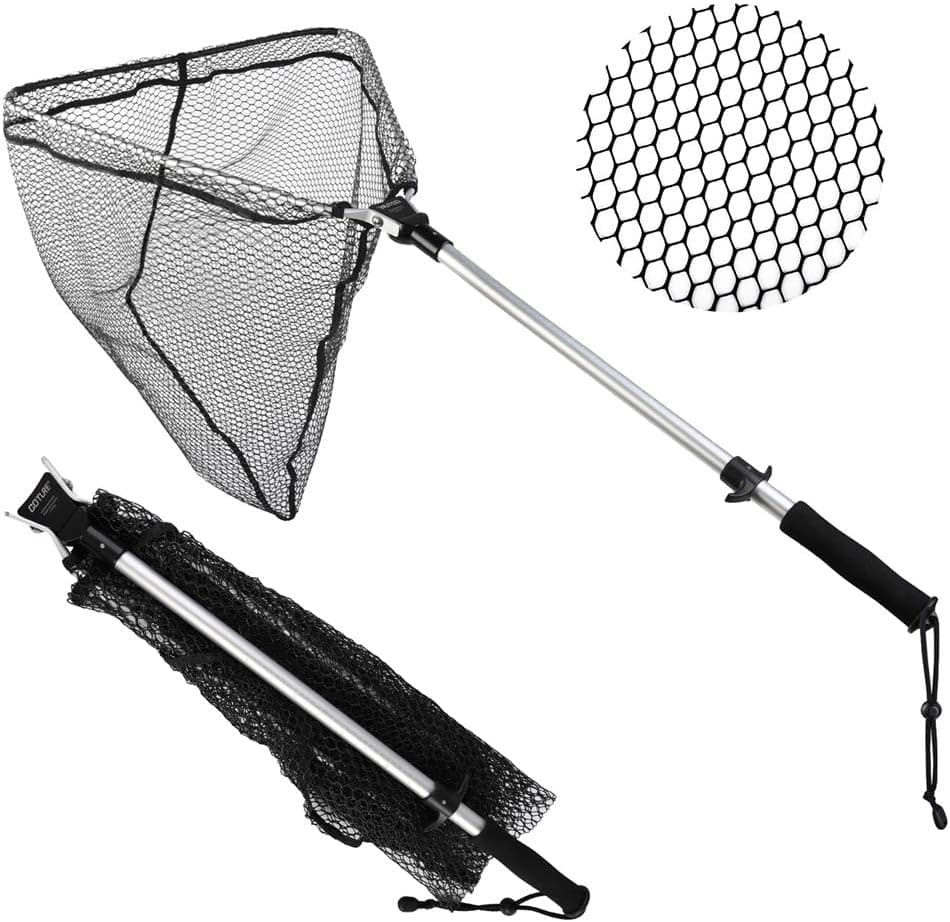 Goture Fly Fishing Net Rubber Coating Catch and Release Fishing Landing Trout Net for Freshwater & Saltwater