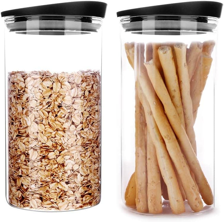 SIXAQUAE Glass Food Storage Containers Jar Plastic Lids 2 Packs 1200ml Airtight Canister Organization Sets Stackable…