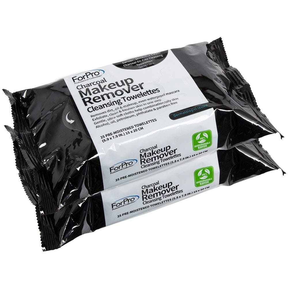 ForPro Charcoal Makeup Remover Cleansing Towelettes, Oil-Free, 50Count (Pack of 2 – 25 Towelettes)
