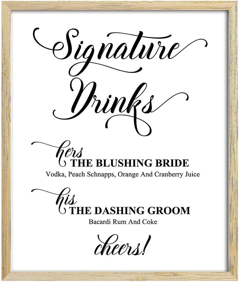 Custom Wedding Bride and Groom Signature Drinks Menu Personalised Party Print Bar Menu Sign, Drinks Bar Menu Signage
