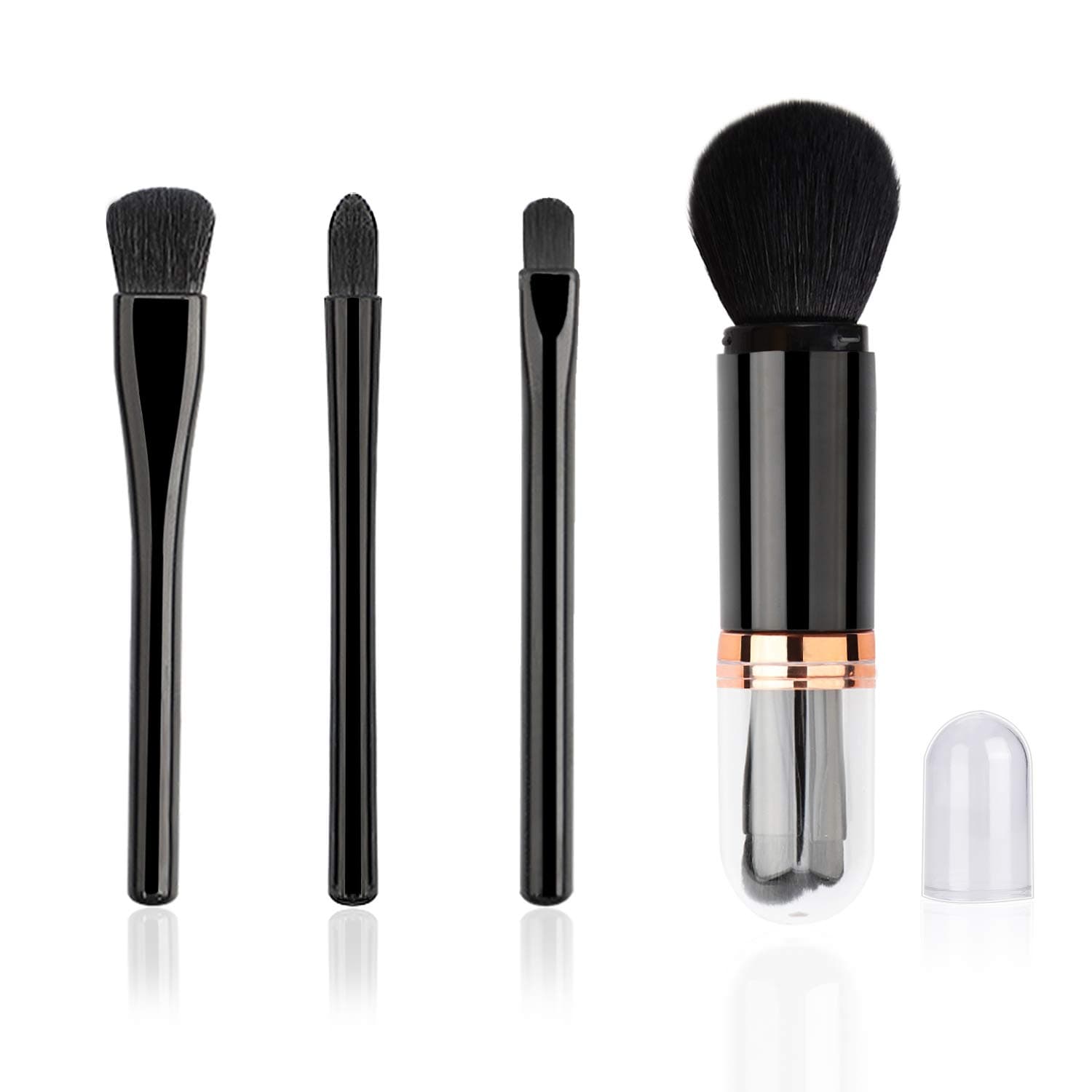 Portable 4PCS Makeup Brush Set, Mini Travel Cosmetic Brush Set, Retractable Kabuki Brushes Face Powder Foundation Blending Bronzer Brushes, Lip Brush, Highlight Brush, Eyeshadow Brush