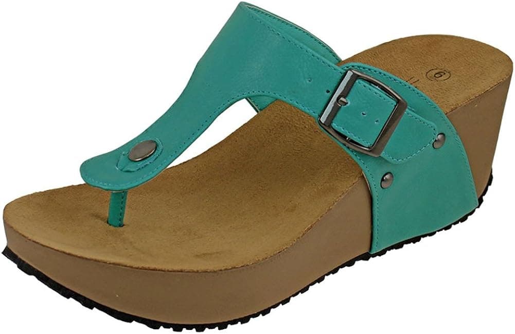 Cambridge Select Women's Slip-On Thong Platform Wedge Slide Sandal (9 B(M) US, Turquoise)
