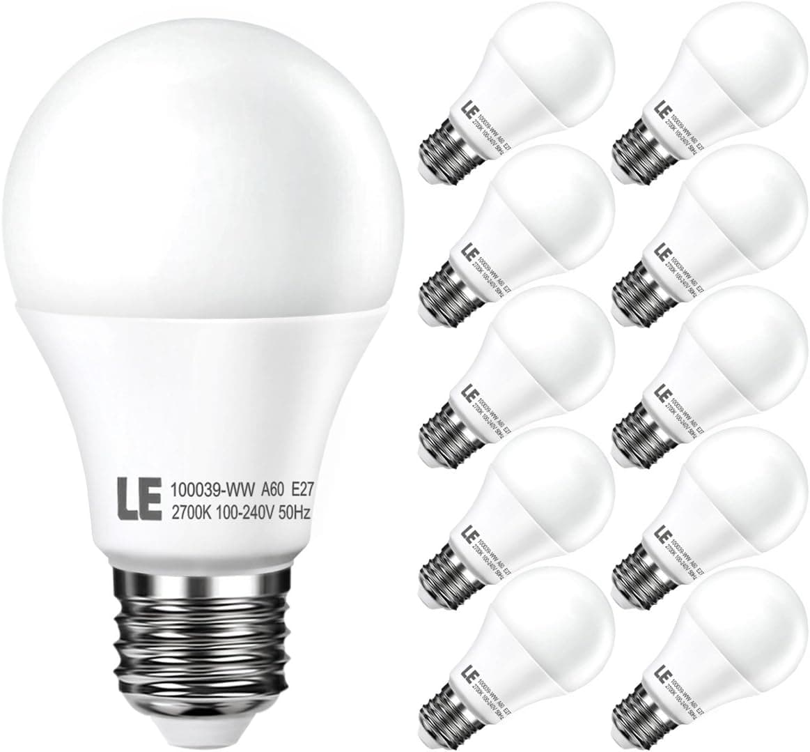 LE 10 Pack 10W A19 E26 LED Light Bulbs, Brightest 60W Incandescent Bulbs Equivalent,Not Dimmable, 810lm, Warm White, LED Bulbs, Medium Screw