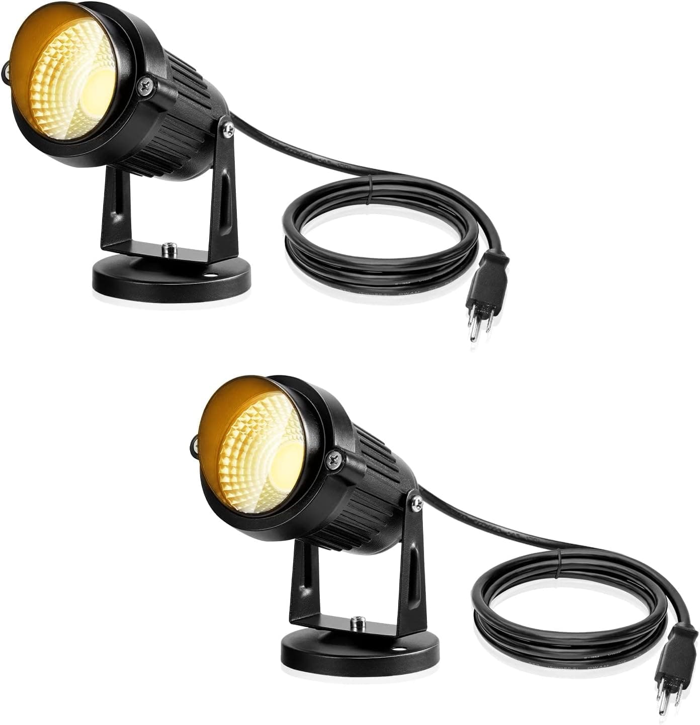 LemonBest Landscape Lights - 5W 110V Outdoor Spotlight - Waterproof IP65-3000K Warm White LED Landscape Lights - 5ft Cable for Yard Garden Patio Driveway House (No Spike) (2 Pack)