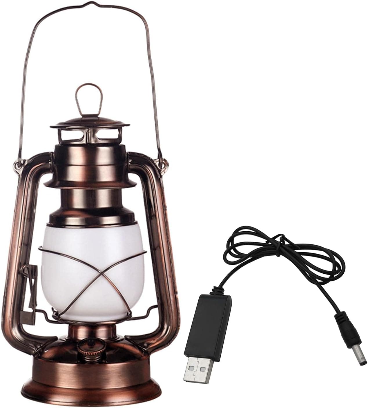 Rechargeable Vintage Hurrican Lantern, Flame Light Metal Hanging Lantern with Switch Button, Battery Operated Lantern for Indoor or Outdoor Usage, Charging Cable and Battery Included