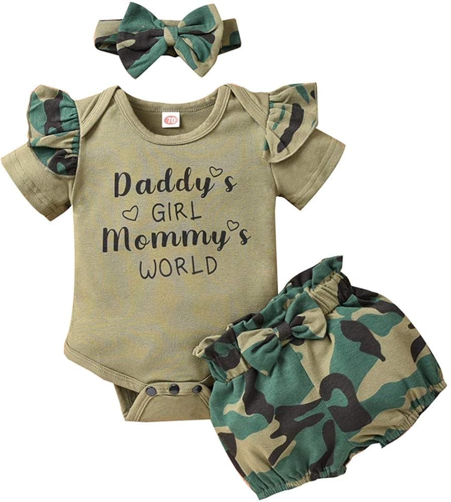 Catpapa Newborn Baby Girl Romper Jumpsuit Bodysuit +Pants Shorts+Headband Outfit Set …
