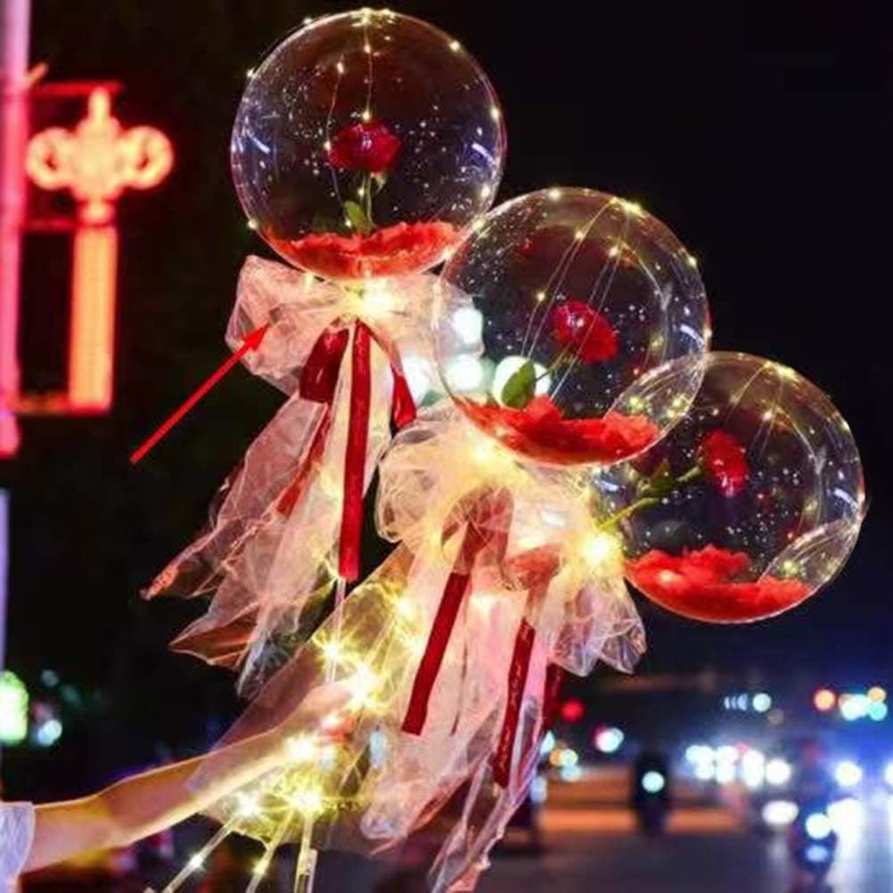 3 Pack LED Luminous Balloon Rose Bouquet 20 Inch Light Transparent Balloons with Rose Flower for Valentine's Day Wedding Anniversary Birthday Party Gift, Red