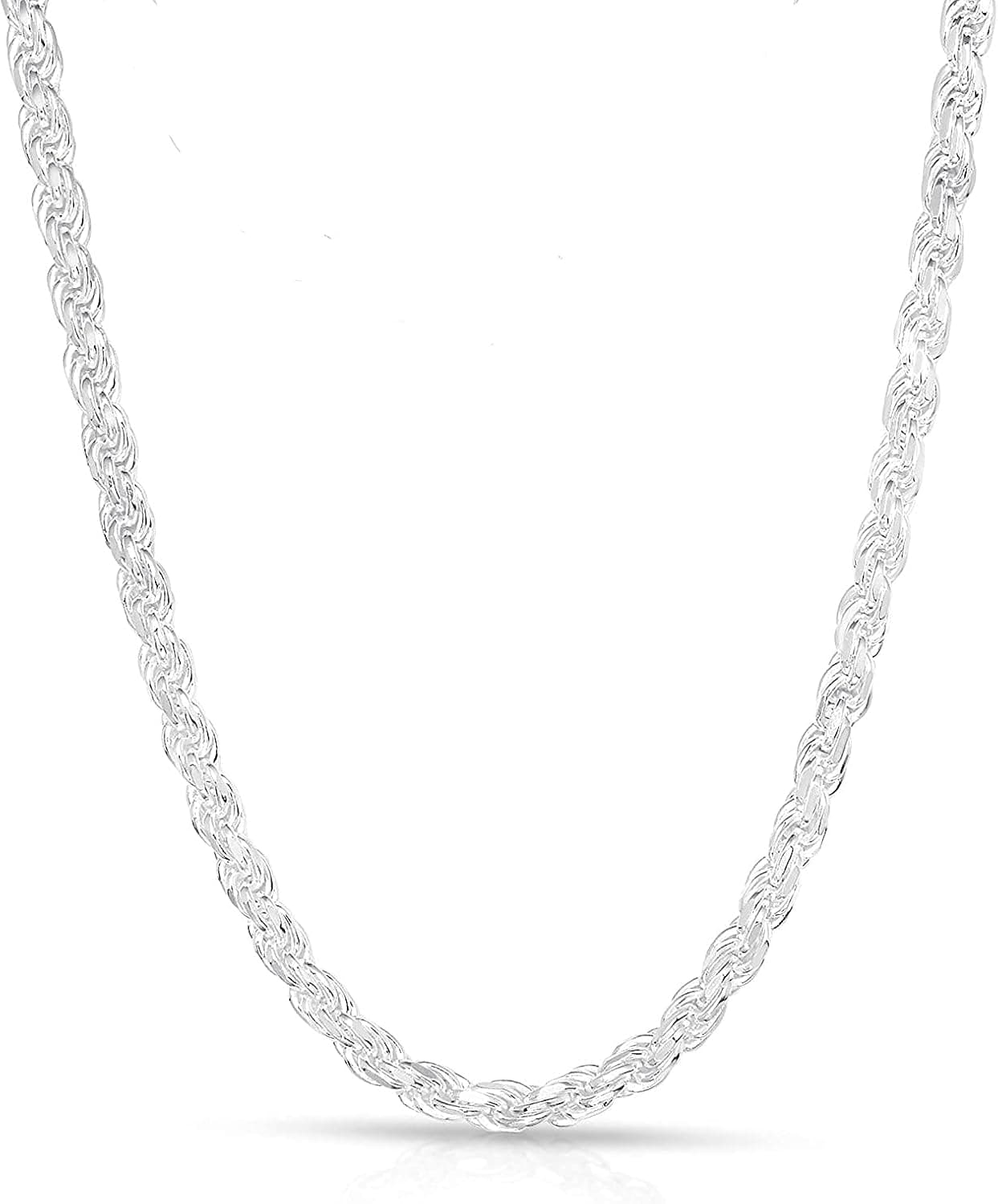 Italian Diamond-Cut Sterling Silver Rope Chain Necklace, 925 Sterling Silver Mens Chain, Silver Womens Necklace , Braided Twist Link Chain Men 1MM - 5MM, 16"-30" Thin Thick Jewelry Chains Skin Friendly, Royal Phase
