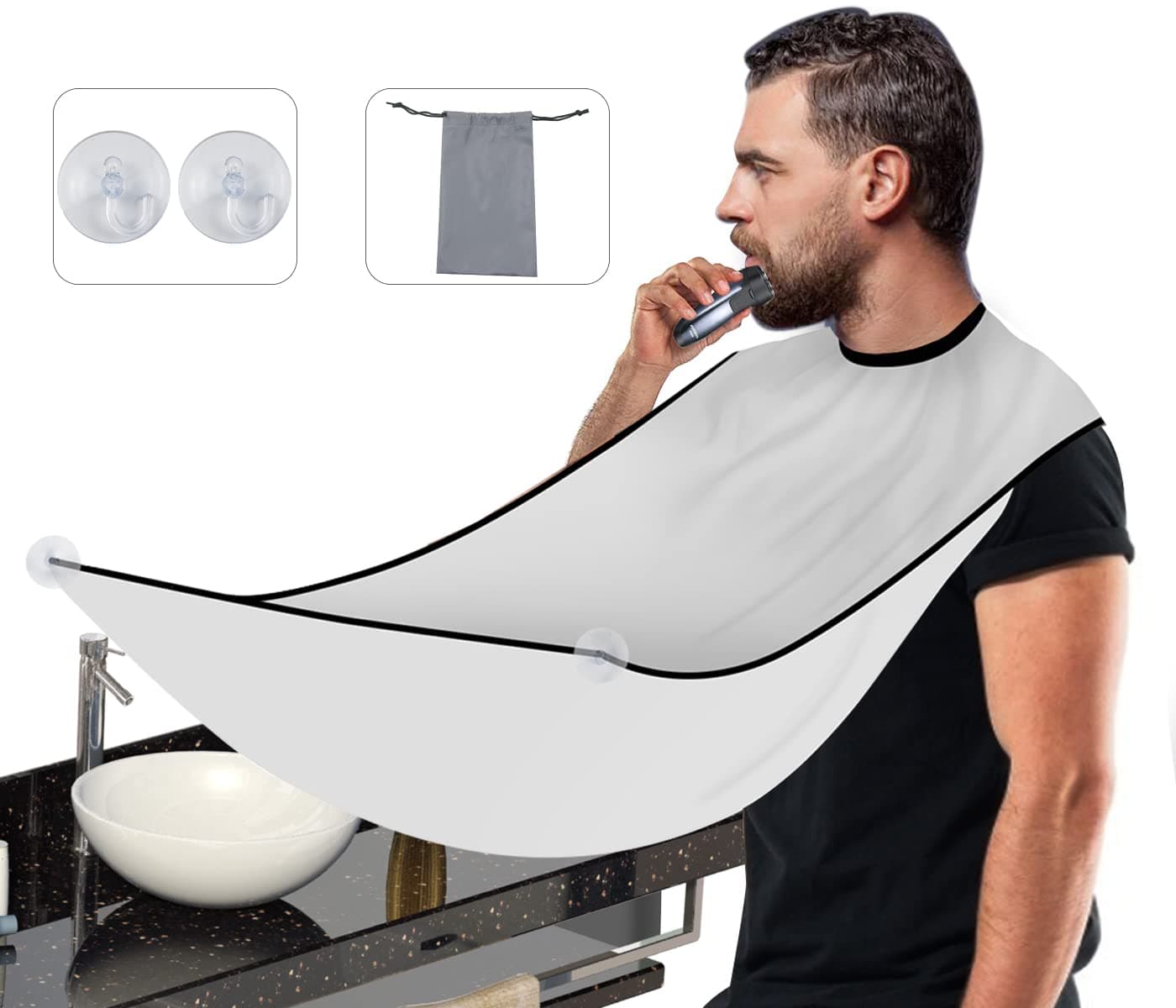 Father's Day Gift Beard Apron- Cape Beard Trimming Bib for Men Shaving & Hair Catcher，The Waterproof Non-Stick Beard Catcher is a Great Gift for Men's Home Beauty（White）