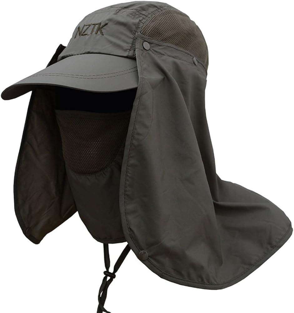 vissen Mens Fishing Hats UV 360° Solar Protection Sun Cap Removable Neck&Face Flap Cover Caps(Black