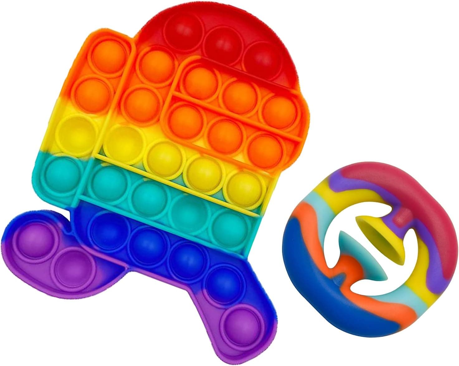 AZALEE Fidget Sensory Toys with Aliens Pop, Stress Relief Toy, Autism Sensory Toys,Silicone Grip Strength Trainer,Family Entertainment, Parent-Child Family Games(Rainbow+Pop)