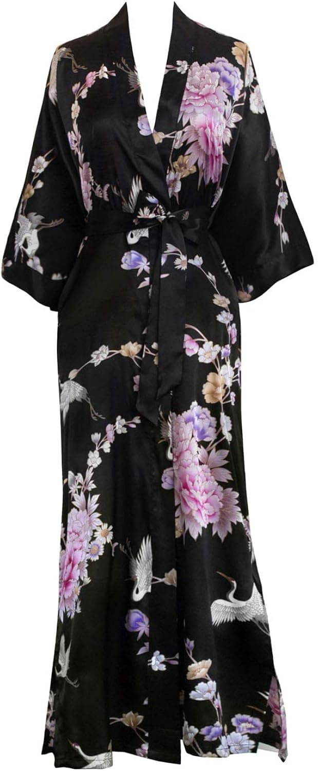 KIM+ONO Women's Satin Kimono Robe Long - Floral
