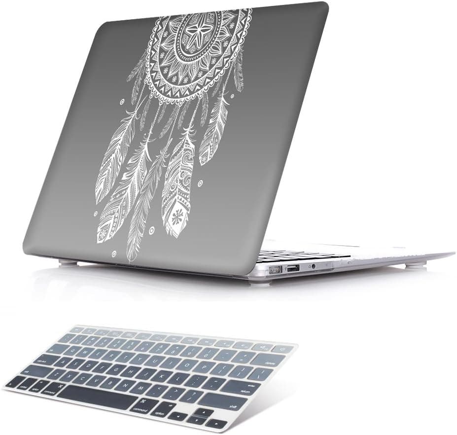Batianda Dream Catcher Gradient Color Crystal Hard Sleeve Laptop Cover Case for Apple MacBook Air 13 inch [Models: A1369 and A1466] Not 2018 Version with Gradient Keyboard Cover - Grey