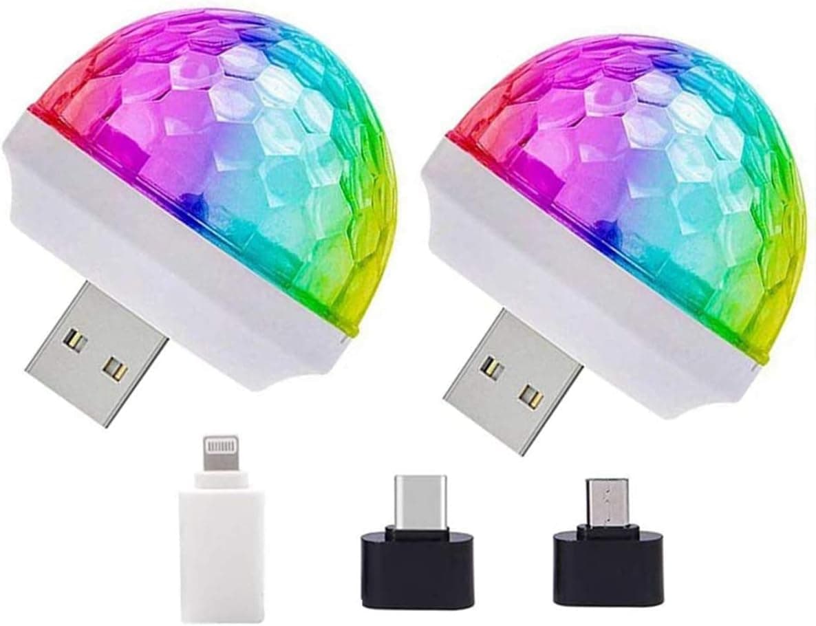 USB Mini Disco Ball Light-2pack, FUMORH Sound Activated Party Lights Dj Strobe Light for Home Room Parties,Karaoke,Car USB Atmosphere Light, Wedding,Birthday DJ Bar