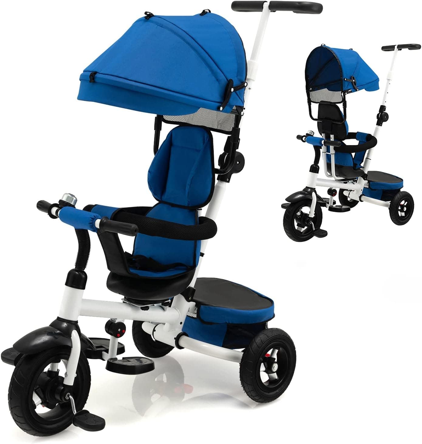 Costzon Tricycle, 4 in 1 Toddler Bike w/Removable Push Handle, Bell, Rotatable Seat, EVA Wheel, Adjustable Canopy, Storage Basket, Trike for Kids 1-5 Years Old, Tricycle for Toddler