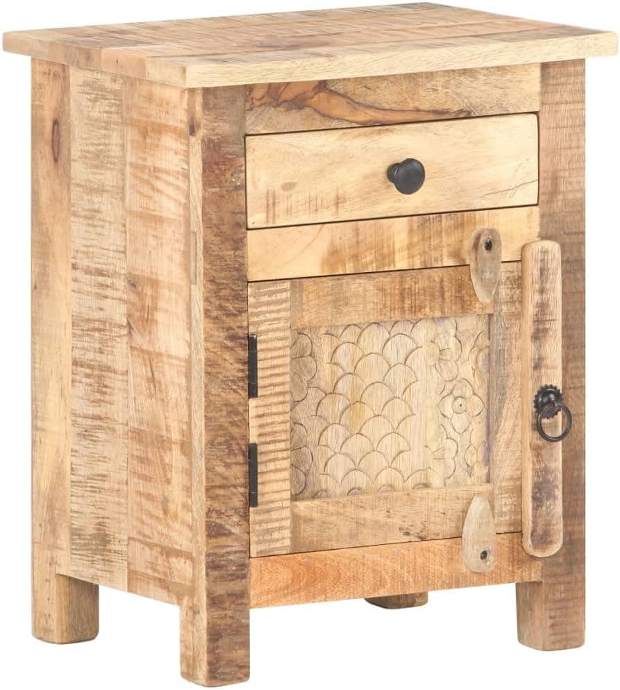 vidaXL Rough Mango Wood Bedside Cabinet Bedside Table Nightstand Telephone Stand Storage Home Decor Interior Wooden Side Bed Furniture