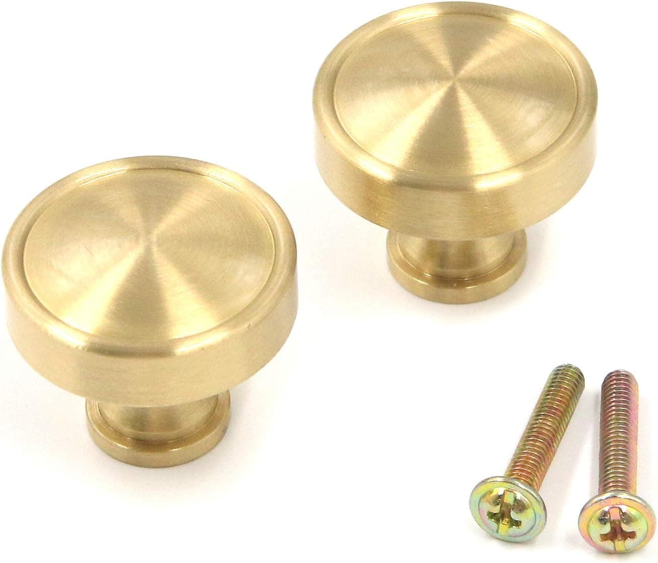 T Tulead Cabinet Knobs Golden Knobs Brass Drawer Knobs Dresser Knobs Vintage Round Knobs Cupboard Knobs Wardrobe Knobs 1.18" Diameter Pack of 2 with Mounting Screws