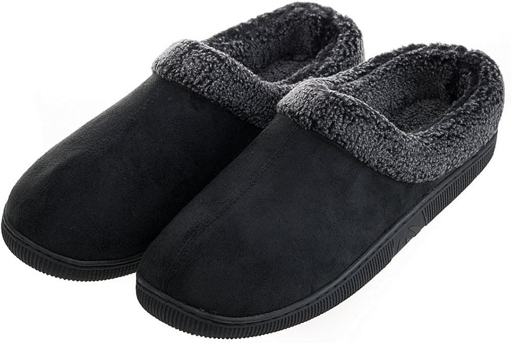 MIXIN Mens Coral Plush Warm Cozy House Flat Slippers Black with Granular Cashmere 8-9M