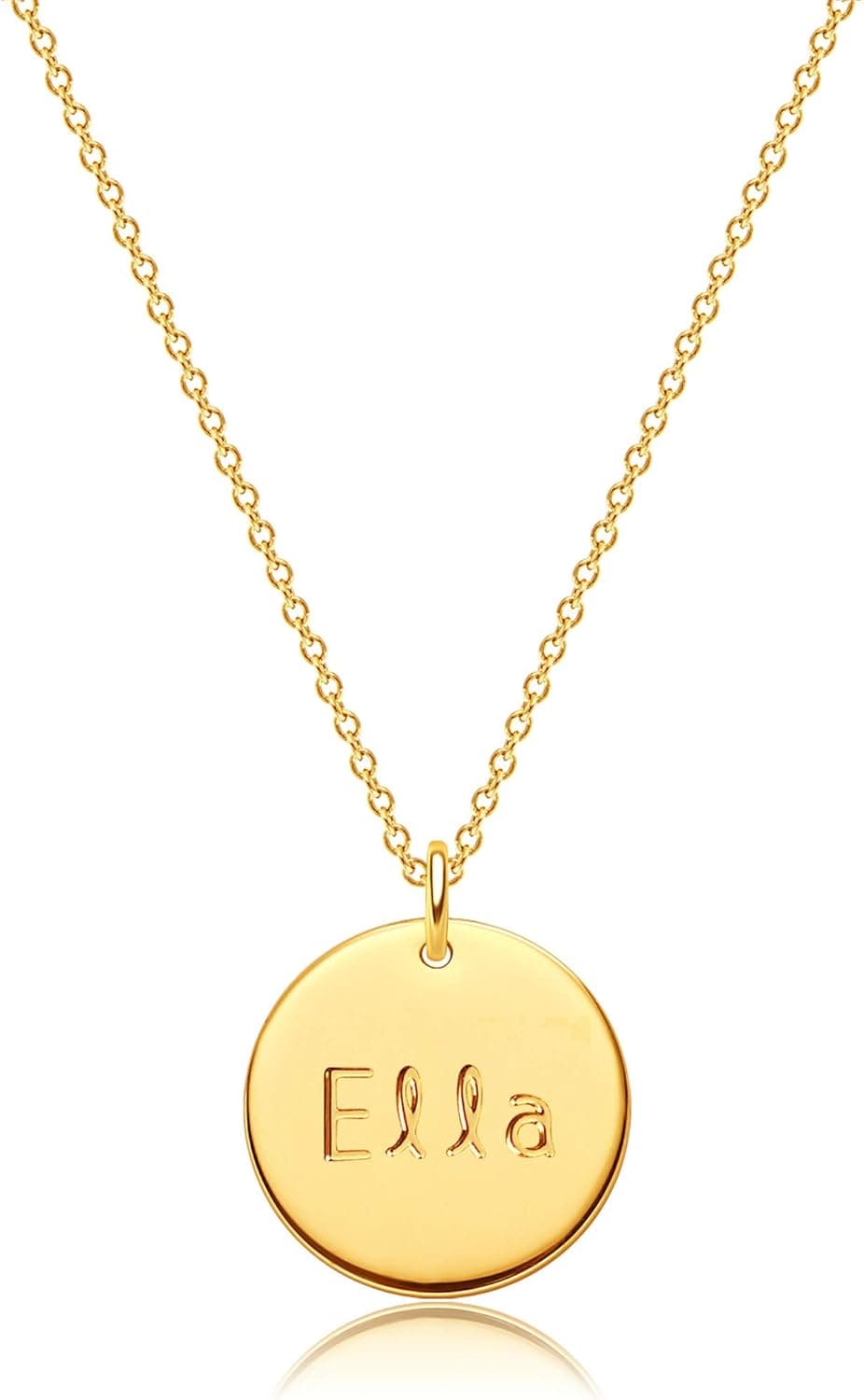 MEVECCO Personalized Name Disc Pendant Necklace 18K Gold Plated Custom Script Minimalist Name Necklace Signature Disk Necklace For Women Ideal Meaningful Birthday/Christmas Gift