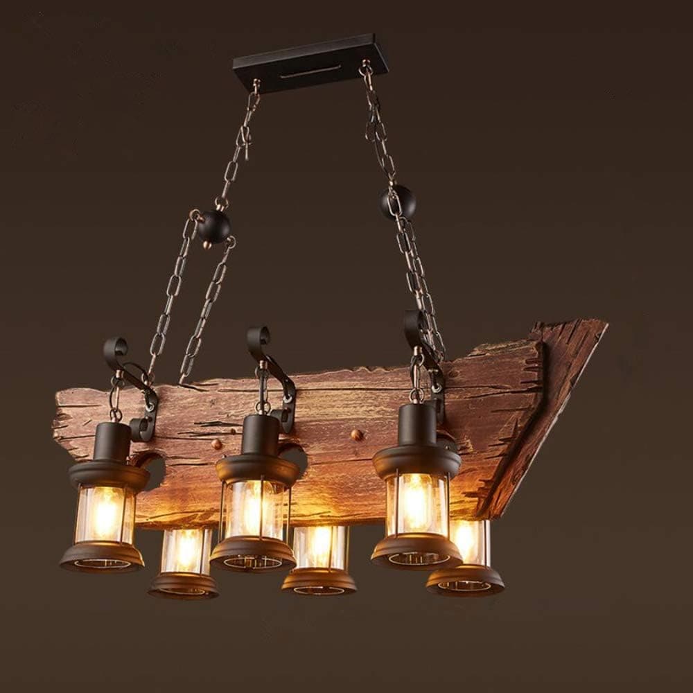 Joypeach 6 Heads Vintage Wooden Chandeliers,Retro Industrial Style Chandeliers for Dining Rooms,Chandeliers for Living Room (110V)