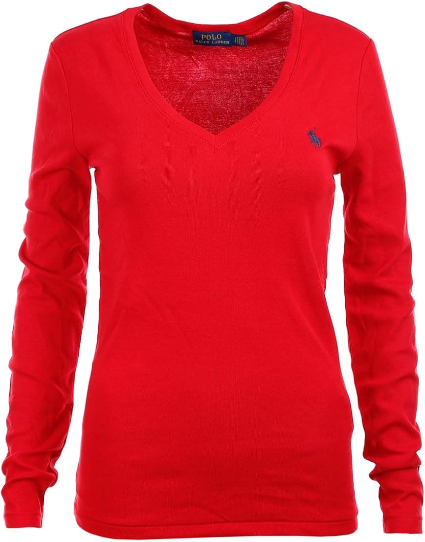 Polo Ralph Lauren Womens Perfect V Neck T-Shirt (Large, Red)